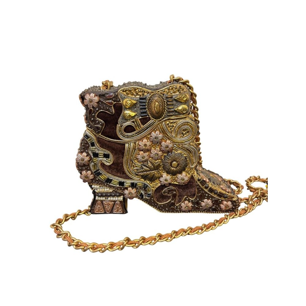 Mary Frances Shoe Purse With Chain Strap Bronze & Gold Embellishments